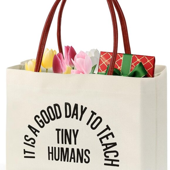 Teacher Tote Bag Canvas Large Capacity Office Work Travel Gift - Picture 1 of 7